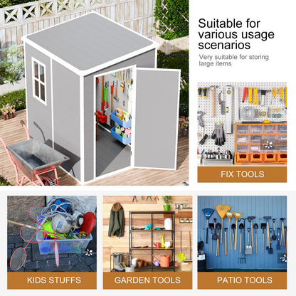 Resin Storage Shed 5x4 FT with Floor Lockable Door Window Included, Easy Assemble All Weather Waterproof Durable Plastic Outdoor Garden Tools Sheds for Backyard Patio