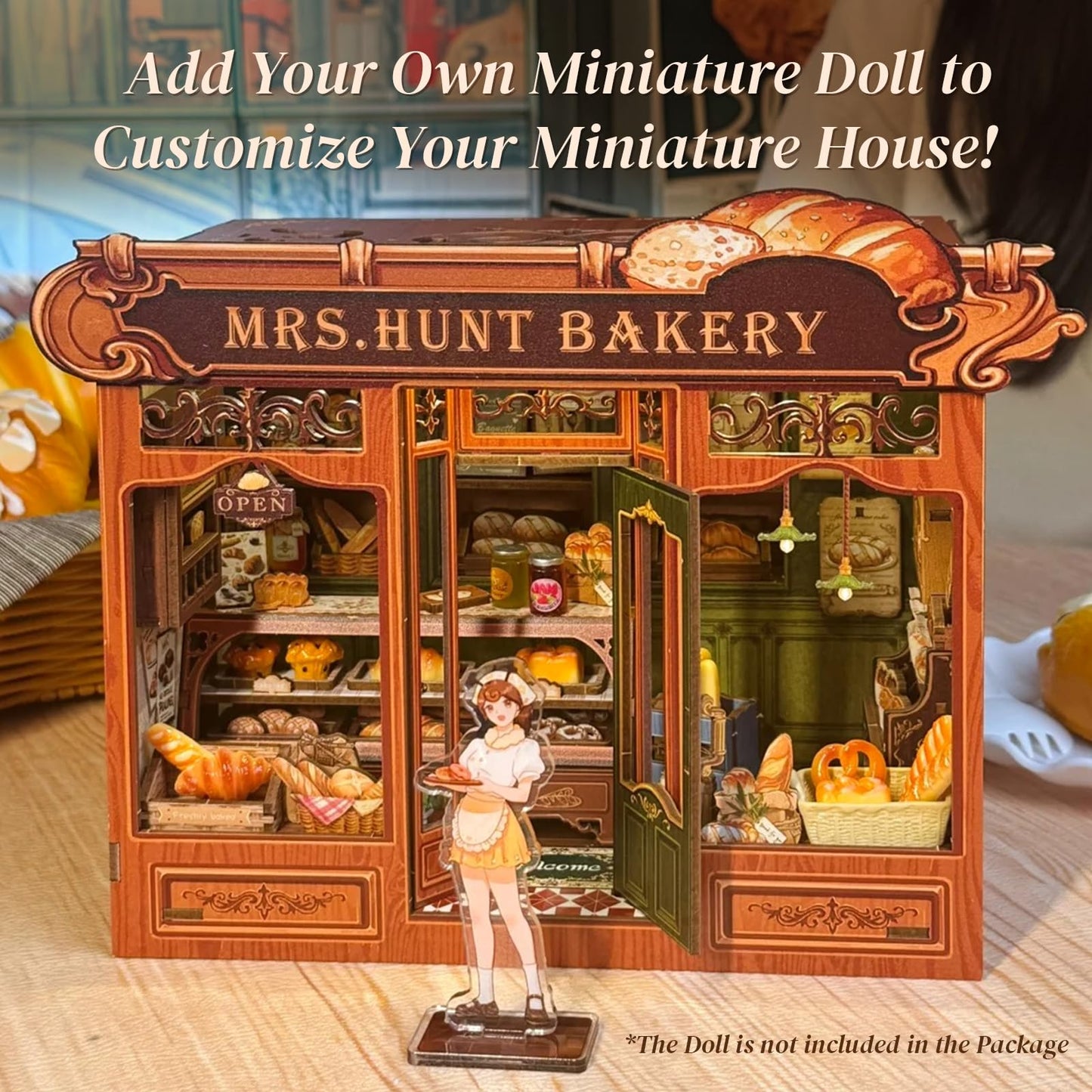 Fsolis Book Nook Kit - DIY Miniature House Kit for Adults Booknook 3D Wooden Puzzles Bookshelf Nook Decor Bakery Shop Model Gifts for Women Book Lovers (MRS.Hunt Bakery)
