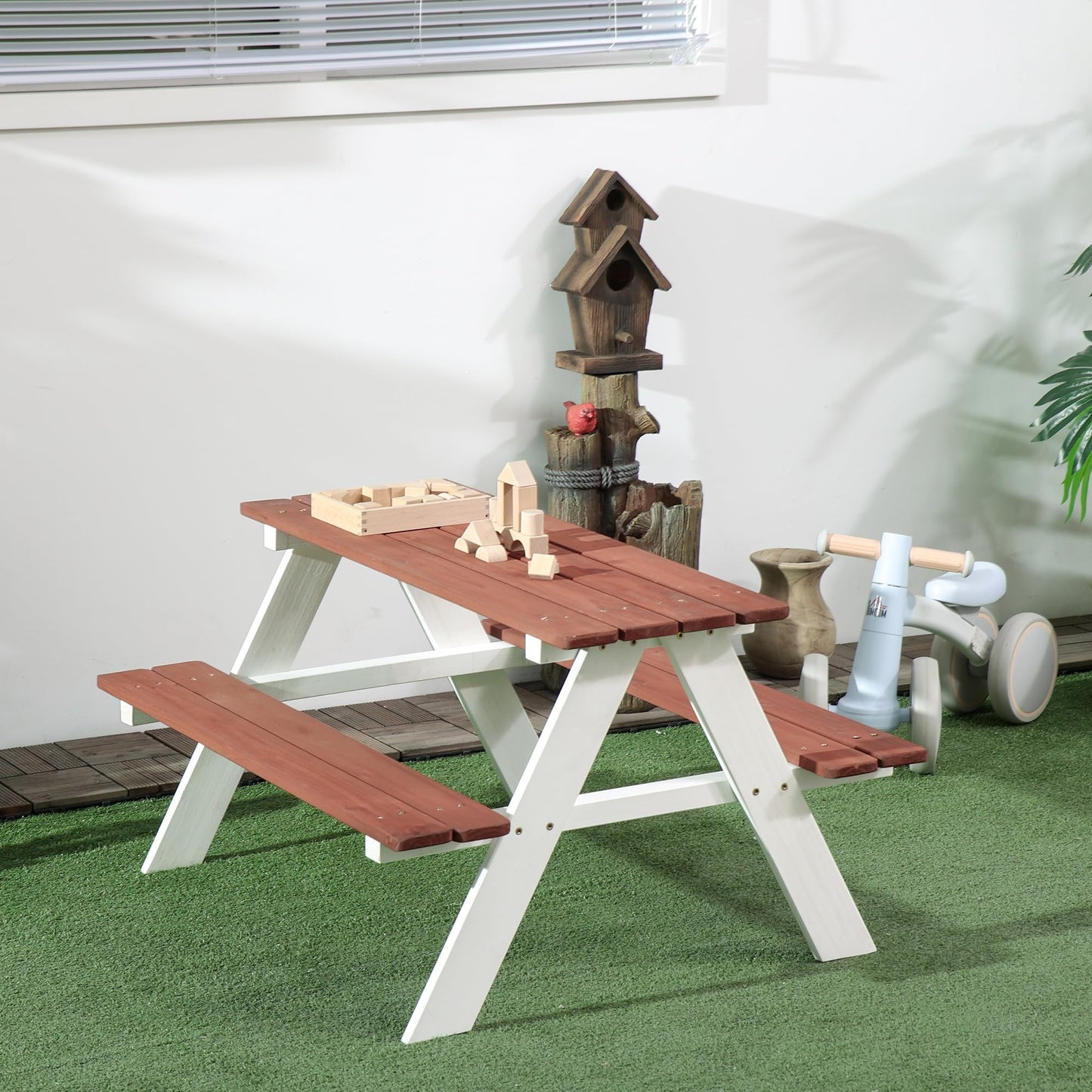 Picnic Table Set, Wooden Table Bench Set, Patio Furniture Outdoor Toys for Garden, Backyard, Aged 3 8 Years Old, Brown