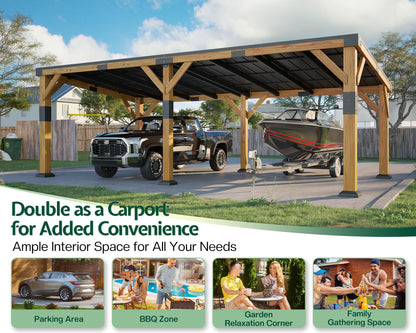 Jocisland 12' x 24' Cedar Wood Gazebo with Sloped Galvanized Steel Roof, Hardtop Gazebo Pavilion with Durable, Rot-Resistant Construction, Permanent Outdoor Pergola for Backyard, Garden & Deck