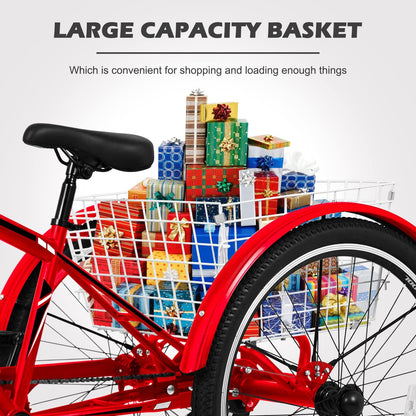 ABORON Adult Mountain Tricycle, 7-Speed 3-Wheel Mountain Bikes 24/26/27.5inch Available, Front Suspension, Disc Brake (Scarlet, 27.5" Wheels)