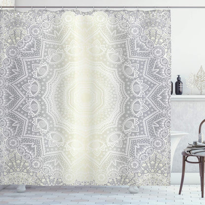 Ambesonne Grey and White Shower Curtain, Culture Mandala Circle Ombre Art Bathroom Decor Set with Hooks