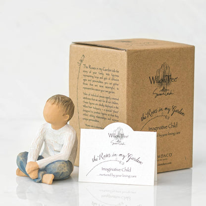 Willow Tree Imaginative Child, Nurtured by Your Loving Care, Seated Boy Figure in Blue Jeans