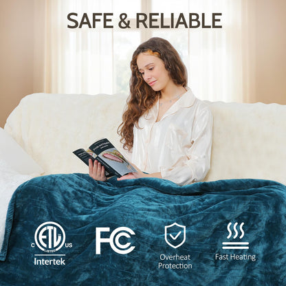 HOW'S MY HOUSE Heated Blanket Throw 50" x 60", Electric Blanket with 12 Time Settings & 6 Heating Levels, Over-Heat Protection, Flannel Sherpa Super Cozy with ETL Certification, Gray