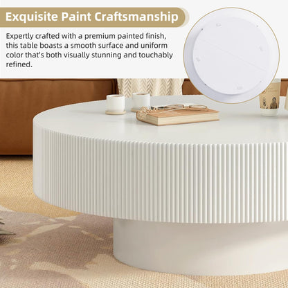 Merax Modern Round Coffee Table with Sturdy Base, Wood Sofa Center Tables for Living Room, Reception Room, Easy Assemble, White