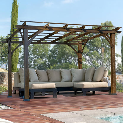 Endark 12 * 10FT Cedar Wood Pergola, Wind Secure, Strong, Quality Made, Rot Resistant, Concrete Anchors, Spacious for Outdoor Patio, Deck