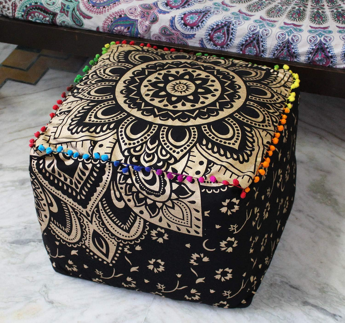 18X18X14 inches, CRAFT KALA Mandala Meditation Floor Pillows Cover Square Pillow Seating Hippie Decorative Adults