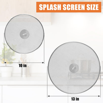 2-Pack Splatter Screens for Frying Pan - Stainless Steel Grease Splatter Guard with Foldable Knob, Ultra-Fine Mesh, Rust-Free (10" & 13") - No Oil Mess, No Burns,Ultra Fine Mesh