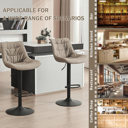 Kidol & Shellder Adjustable Bar Stools Set of 2, Faux Leather Counter Height BarStools with Back and Metal Base, Modern Mid Century Upholstered Bar stools for Kitchen Island Khaki