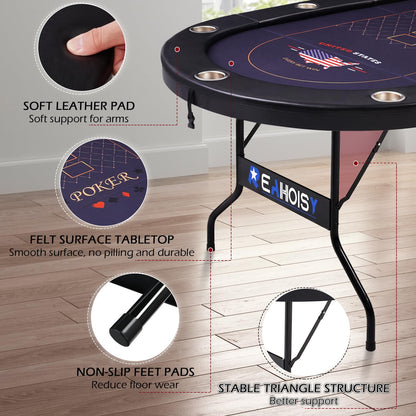 REAHOISY 10 Player Poker Table Foldable, Folding Texas Holdem Casino Table with Padded Rails & Cup Holders, Portable Poker Game Table for Home or Game Room, 84 Inch