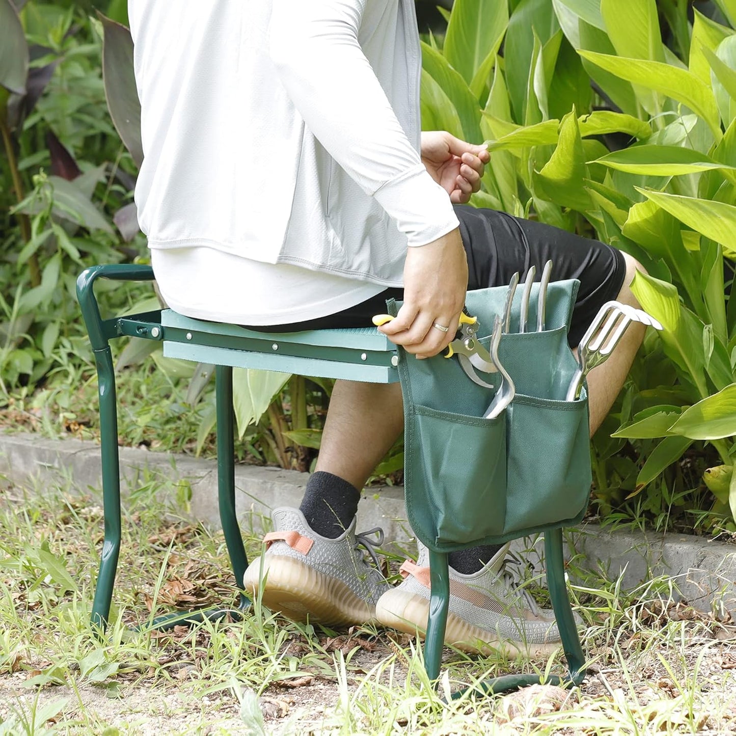 2 1, (2 Sets) HomGarden Folding Garden Kneeler and Seat Bench in with Kneeling Pad & Large Tool Pouch, Ergonomic