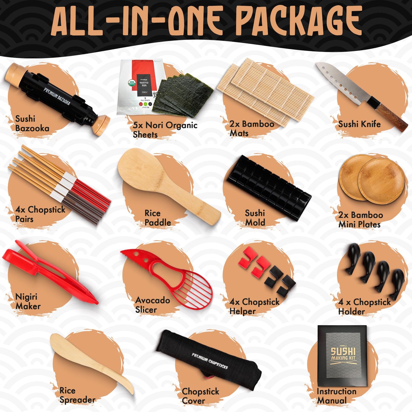 30 Pcs Sushi Making Kit – Sushi Bazooka Maker Kit with Nori Sheets for Sushi, Bamboo Rolling Mat, Easy DIY Roller Set for Beginners at Home, USDA Organic