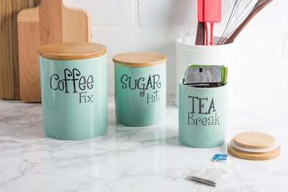 DII Kitchen Accessories Retro Collection, 3 Piece Ceramics Canister Set, Aqua