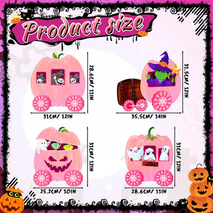 Shellwei 4 Pcs Thanksgiving Pumpkin Yard Outdoor Decor Skeleton Train Yard Signs Autumn Harvest Decorations for Lawn Outdoor Garden Farmhouse Home Thanksgiving Party Decor(Pumpkin,Pink)