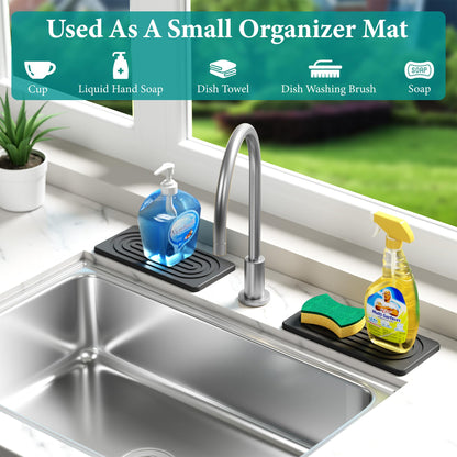 MAGKOTA Water Absorbing Stone Tray for Sink, Quick Drying Diatomite Bathroom Tray Countertop, Stone Drying Mat for Kitchen Counter Faucet, Soap Dish Dispenser Vanity Organizer, Dark Grey-B-8.3" x 4"