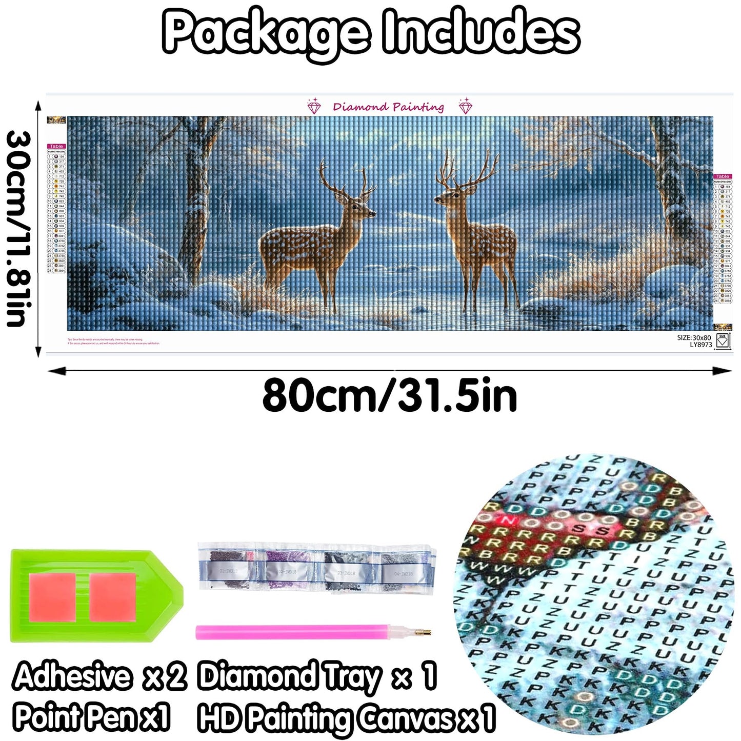Yomiie 2 Pack Large Diamond Art Kits for Adults, Deers & Horses Diamond Painting Art Animals DIY Full Round Drill Kits, Rhinestone Diamond Crystal Craft Canvas Home Wall Decor 31.5x11.81 inch