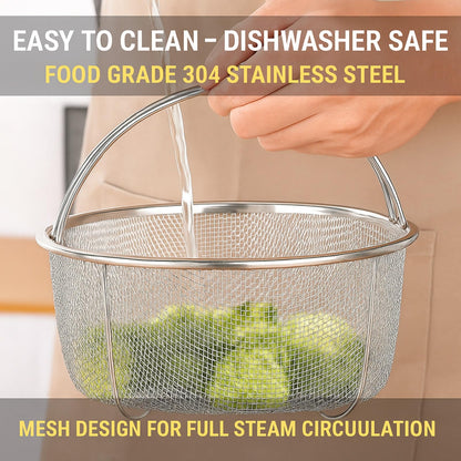 Steamer Basket for Instant Pot Stainless Steel Accessories, Pressure Cooker Mesh Insert with Handle and Vegetable Steamer Basket, Egg Basket, Pasta Strainer (Large)