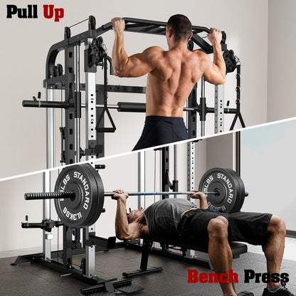 Royal Fitness Smith Machine, Multifunctional Power Cage Rack with Smith Bar and Cable Pulley System, and LAT Pull Down Machine for Home Gym…