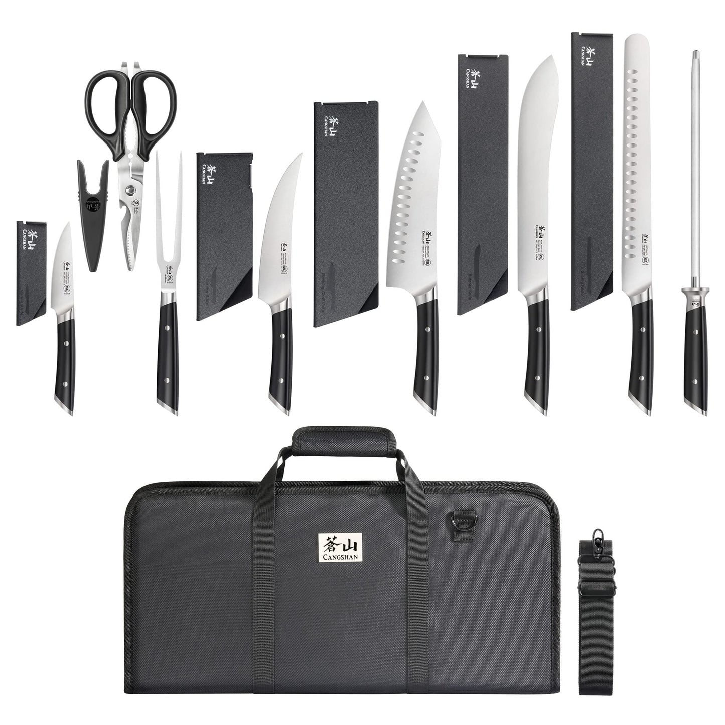 Cangshan HELENA Series German Steel Forged BBQ Knife Set (Black, 9-Piece Bag Set)