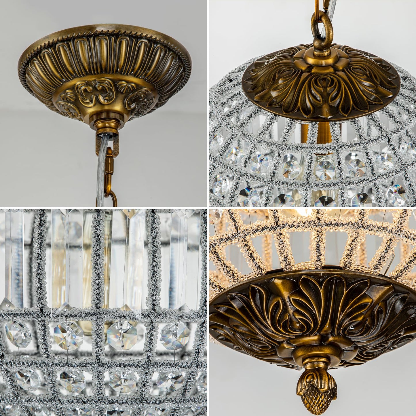 HUOKU Antique Crystal Globe Chandelier, 11.8" Vintage Small Sphere Chandelier Crystal Pendant Light Fixture for Foyer Dining Room Kitchen Island Bronze