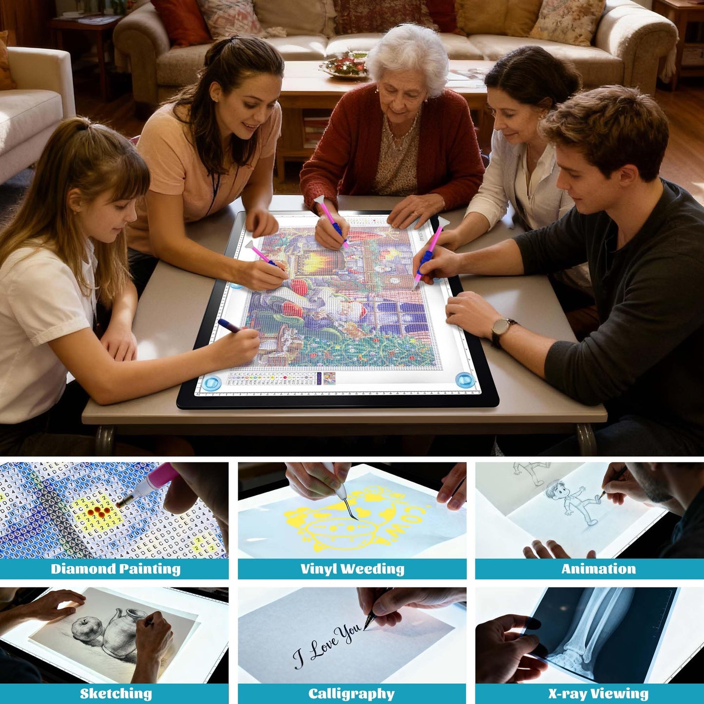 Bylitodt Rechargeable A2 Extra Large Light Board for Diamond Painting, Magnetic Copy Pad with Side Button, 3Color Modes 25.2 "x 18.4" LED Light Box for Tracing and Drawing, Sketching, Weeding Vinyl