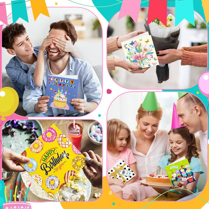 Saillong 12 Pack Happy Birthday Diamond Painting Greeting Card Kits DIY Diamond Art Cards with Envelopes Birthday Cake 5d Rhinestones Painting Kits for Adults DIY Crafts Family Friend Birthday Gifts