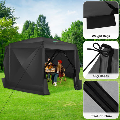 COBIZI 15'x15' Pop Up Gazebo Screen Tent Screen House for Camping, Screen Room with Mosquito Netting, Hub Tent Instant Screened Canopy with Carrying Bag and Ground Stakes, Black