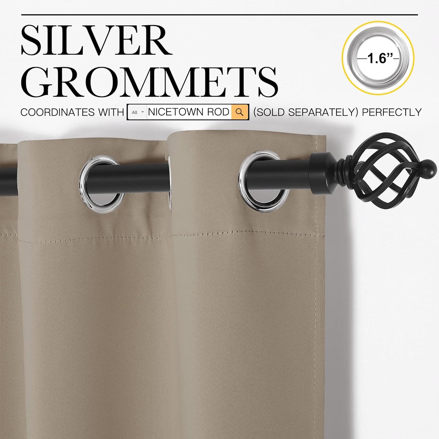 NICETOWN Taupe Blackout Curtains - 108" Long, 55" Wide, 2-Piece Set | Sound Reducing & Energy Efficient Panels for Home Decor