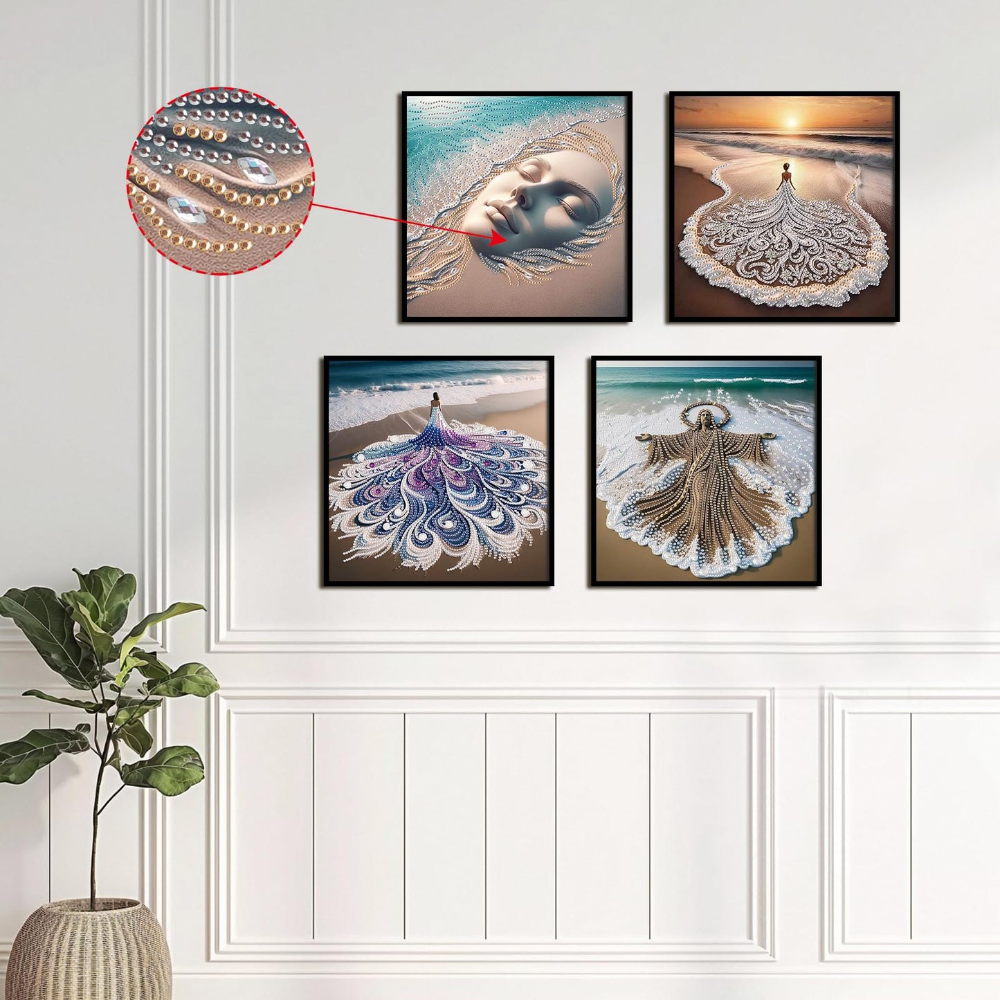 antor 4-Piece Beach Diamond Art Kits for Adults, Special Shaped Diamond Painting Kits, DIY Crystal Rhinestones Gem Art Crafts for Home Decor, Beginner Friendly, 11.8 x 11.8 Inch