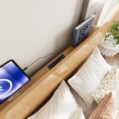 Bellemave Queen Size Bamboo Bed Frame with Headboard,Bamboo Floating Platform Bed Frame Queen Size with Charging Station and Wood Slats,Easy Assembly,Natural