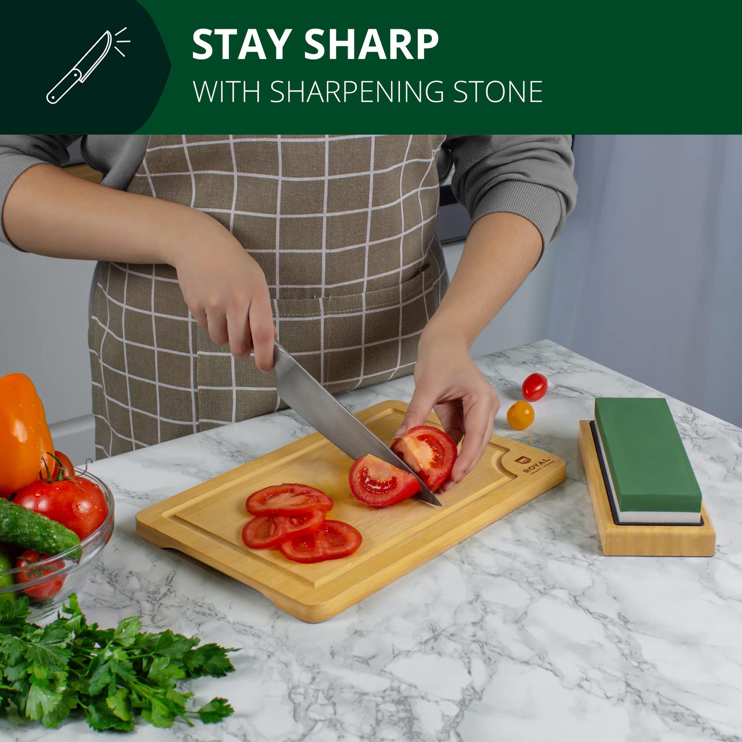 Universal Knife Sharpening Stone w/Dual Grit 1000/6000 for Kitchen Knife Set, Chef Knife, and more - Whetstone Sharpening Kit with Angle Guide, Non-Slip Silicon and Bamboo Bases by ROYAL CRAFT WOOD