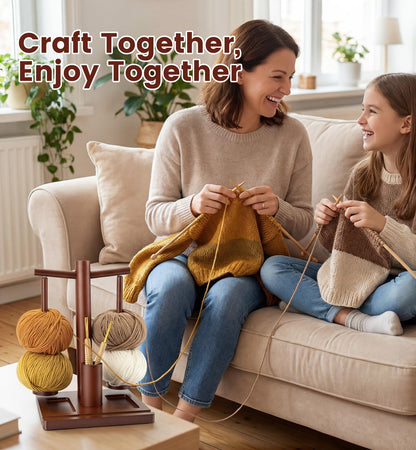 OrbitShell 2-in-1 Yarn Holder for Crocheting and Knitting, Dual Spindle Magnetic Yarn Spinner with Portable Wrist & Shoulder Strap, Wooden Yarn Minder for Home & Travel Use, Crochet Gifts for Crafters