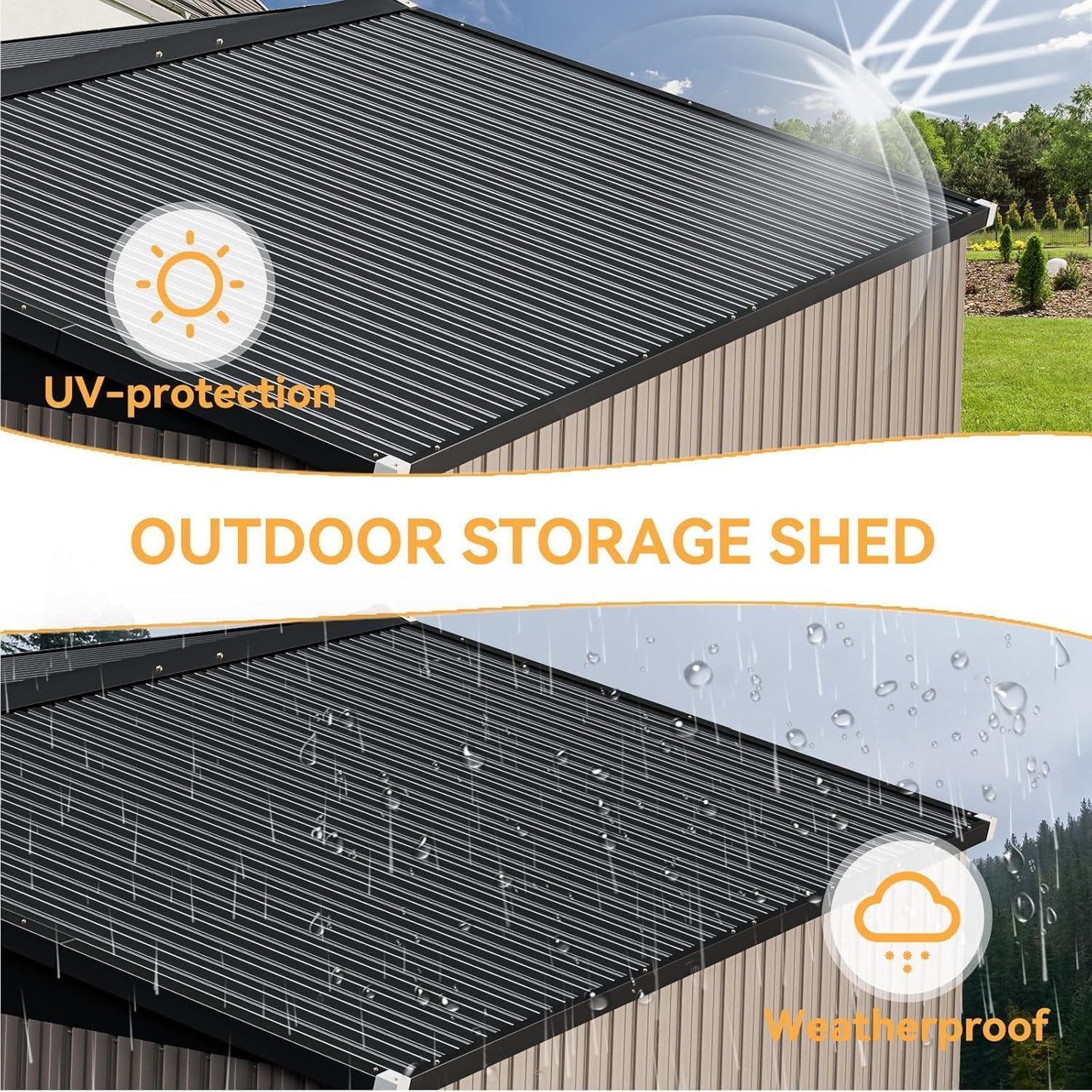 Aoxun 10 x 12FT Outdoor Storage Shed with Double Hinged Large Door Metal Sheds Outdoor Storage for Garden Utility Garden Shed with Lockable Door & Sloped Roof, Backyard, Patio and Backyard, Brown