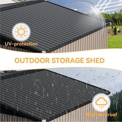 Aoxun 10 x 12FT Outdoor Storage Shed with Double Hinged Large Door Metal Sheds Outdoor Storage for Garden Utility Garden Shed with Lockable Door & Sloped Roof, Backyard, Patio and Backyard, Brown