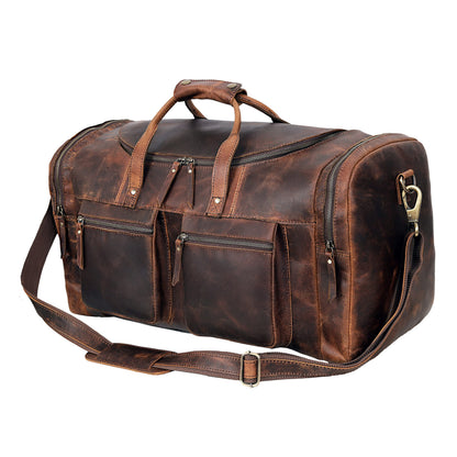 32" Vintage Duffel Classic Style with Modern Outlook Retro Thick Full Grain Cowhide Handmade Airplane Under seat Carry On Bags Leather Gym Overnight Luggage Bag