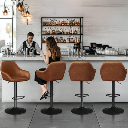 Yaheetech Bar Stools Set of 4, PU Leather Swivel Counter Height Barstools, Adjustable Bar Chairs with Backrest and Footrest, Kitchen Island Stool for Home Kitchen, Retro Brown