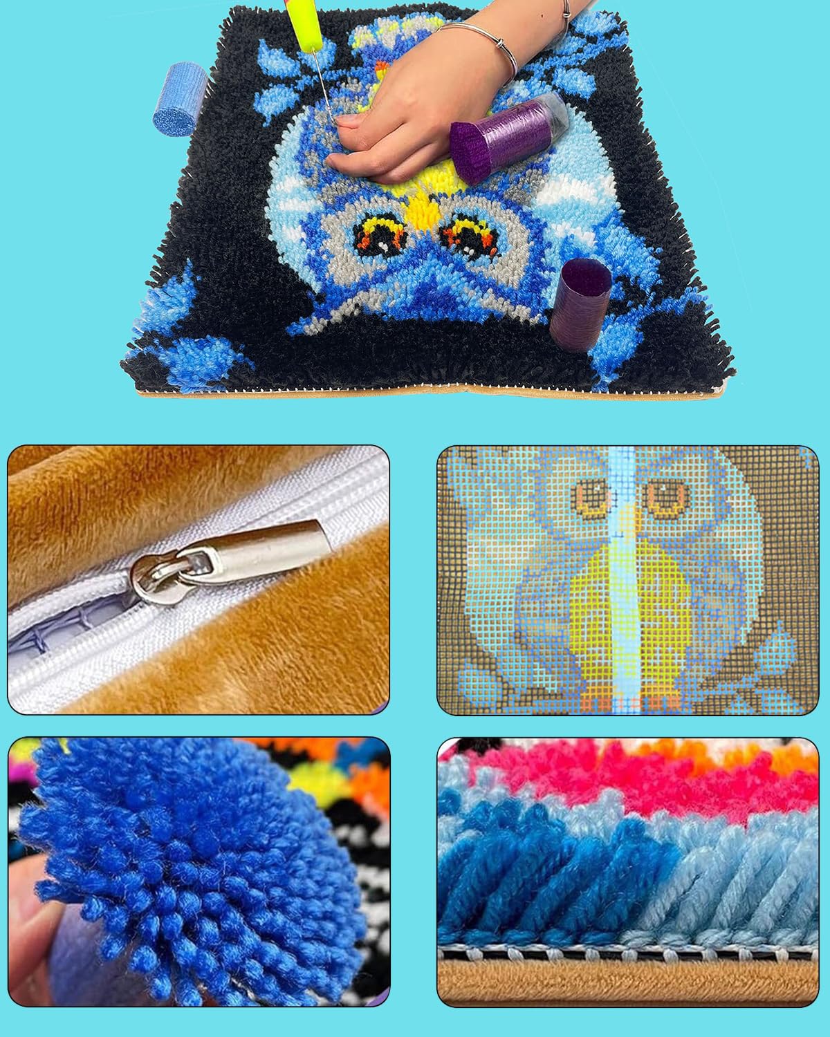 Puzamen Latch Hook Pillow Kits for Adults Beginner Christmas with Pre-Printed Canvas Rug Needlework Pillowcase Making Kit Home Arts Crafts Sofa Decoration