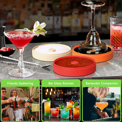 Margarita Salt Rimmer Set,3-Tier Sugar Rimmer for Cocktails, Bartender Tool with Salt Box Spice Container for Margaritas, Bloody Marys and Gimlets(With 2 Sponges）