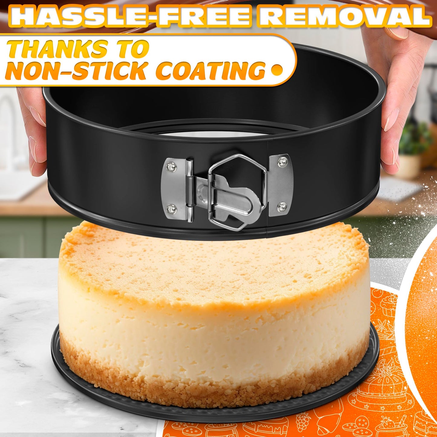 Spring Form Pan for Cheesecake - Leak Resistant Springform Pan Set, Easy-Open Latch, Removable Bottom, Clean Release, Nonstick Round Cake Pans Set, 60 Parchment Liners, Great as Kitchen Gifts for Mom