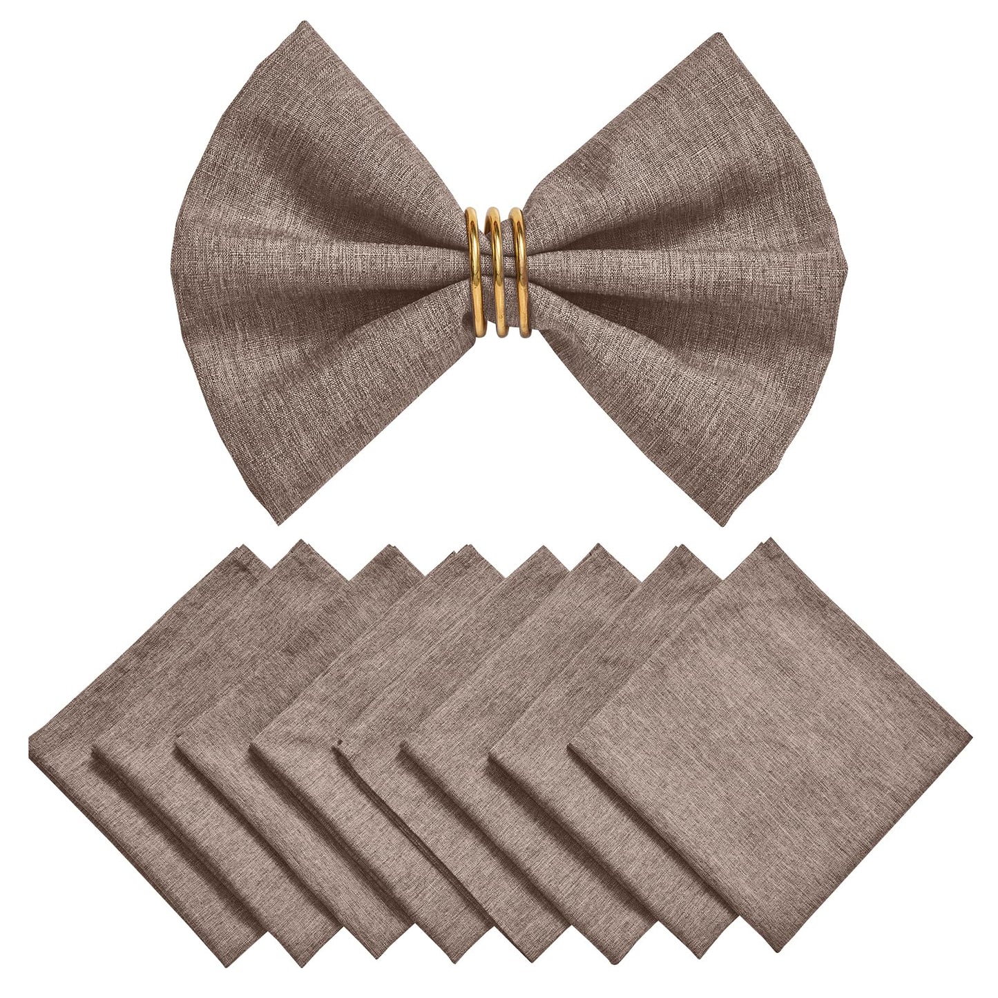 HomeJoy Cloth Napkin Set of 8 Square Washable Reusable Linen Fabric Polyester for Kitchen Dinner Dining Restaurants Wedding Party Banquet Table(Mocha/17x17 Inch)