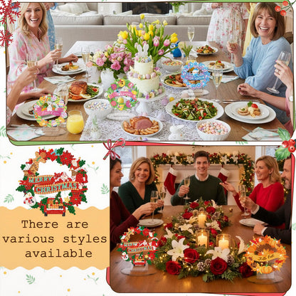 YooNotee 12 Sets Interchangeable Seasonal Diamond Art Tabletop Decorations Holiday Diamond Art Painting Kit with 12 Acrylic Base for Table Tiered Tray Decor Craft Graduation Centerpiece (Wreath)