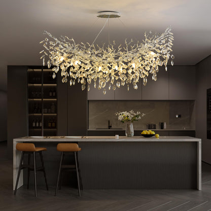Upfelw Rectangle Crystal Tree Branch Chandelier, L47.3'' Mpdern Luxury Chrome Linear Art Deco Raindrop Pendant Lighting Fixture for Kitchen Island Foyer Living Room Dining Room 14 Lights