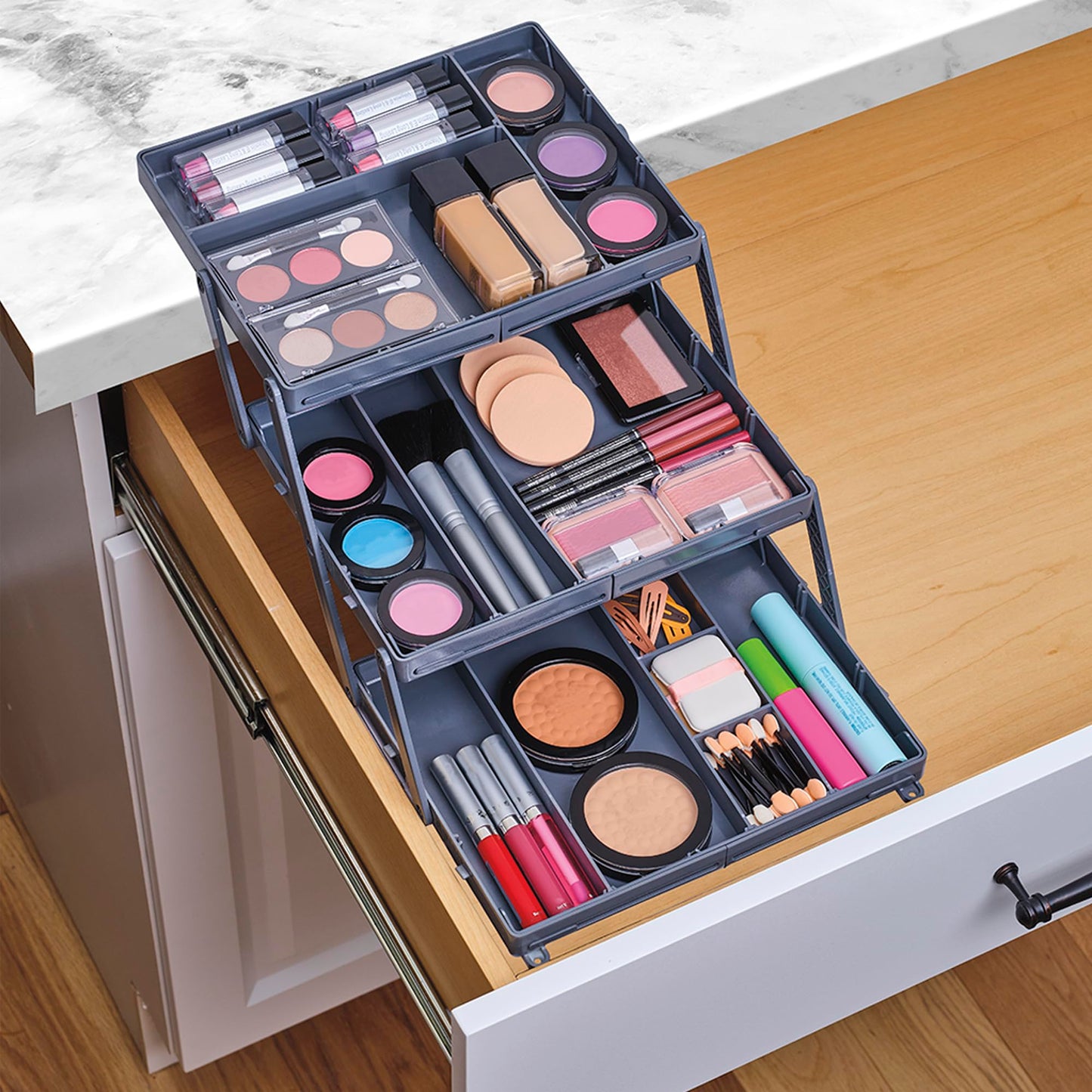 Ontel Smart Drawer Organizer - Multi-level Jewelry Holder, Cosmetics Organizer, or Office Drawer Organizer with Adjustable Dividers for Organization and Storage, Fits Drawers 9.5"W x 7.5"L x 2.75"D