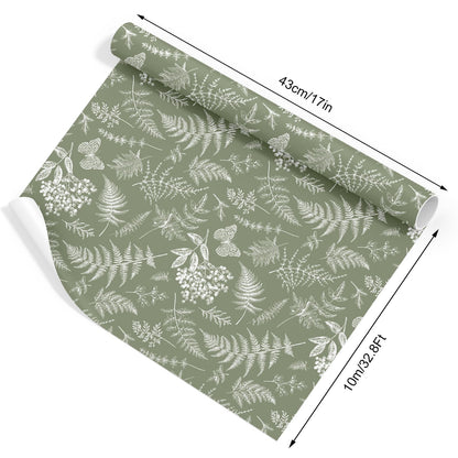 JarThenaAMCS Botanical Wrapping Paper - Mini Roll - 17 In x 32.8 Ft Sage Green Plant Leaves Gift Wrap Paper for DIY Art Crafts Wedding Birthday Holiday Party Supplies