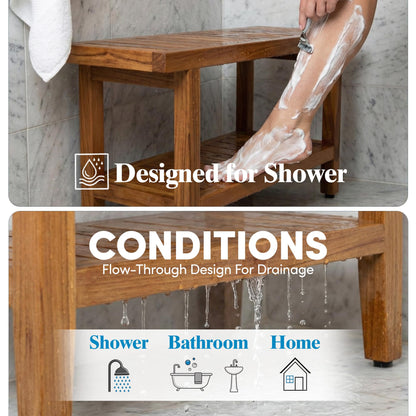 AquaTeak The Original 36" Spa Teak Shower Bench - Shower Stool with Storage Shelf for Bathroom - Durable Water Resistant Shower Chair - Shaving Foot Rest - Indoor & Outdoor Use
