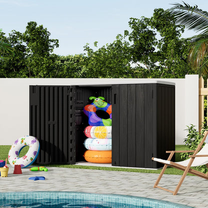 KINYING Outdoor Horizontal Storage Sheds,37 Cu.ft Outdoor Storage Cabinet Waterproof Resin Tool Storage Box for Lawn Mower,Garden Tools and Patio Furniture, Lockable (Black)