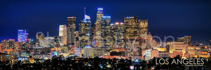 Los Angeles Skyline 2019 Photo Print Unframed Night Color LA, 11.75 x 36 inches Photographic Panorama Poster