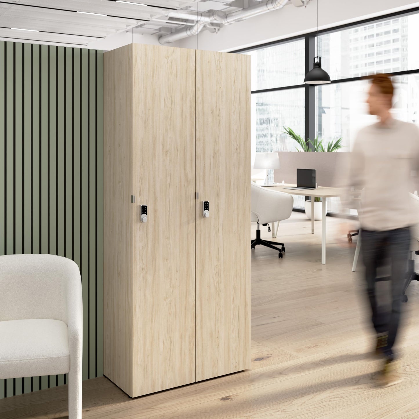Bush Business Furniture Single Tier 2 Door Storage Locker with Keypad Locks, Office Furniture, Assure Collection, Natural Elm