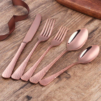 5-Piece Rose Gold Silverware Flatware Set - Service for 1, Stainless Steel Cutlery for Wedding, Dishwasher Safe