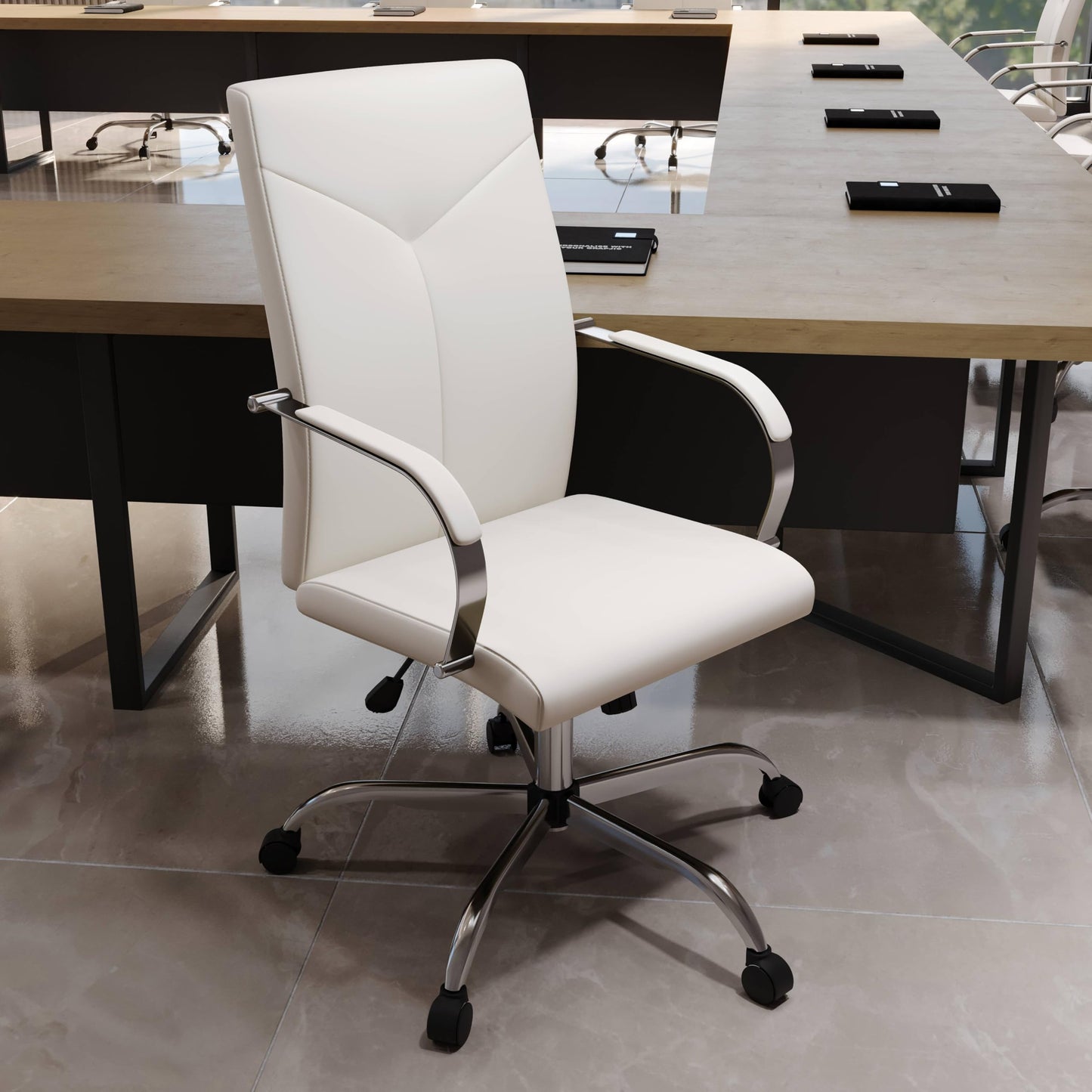 LeisureMod Sonora Modern Conference High Back Leather Ergonomic Executive Office Chair with Adjustable Height & Swivel for Home and Office Room